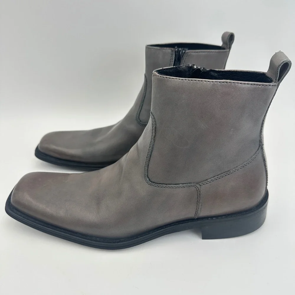 Kenneth Cole New York Micro Wave Gray Leather Side Zip Ankle Boots Mens 7.5M